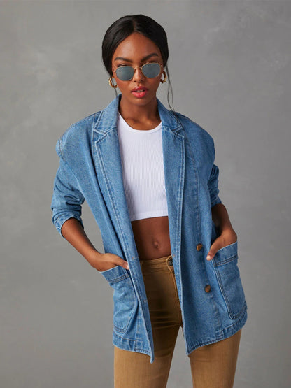 Collared Neck Long Sleeve Denim Jacket